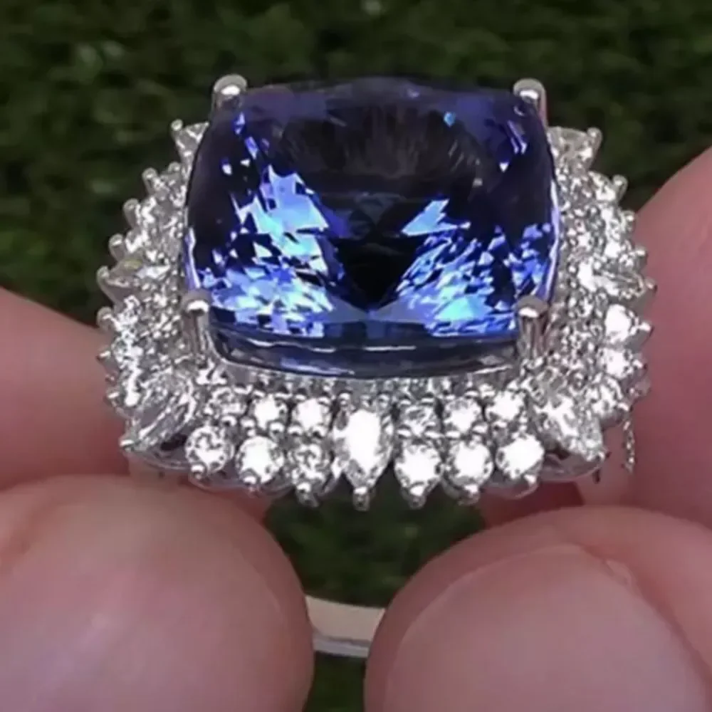 ❤️025❤️ 4.80 Ct Cushion Cut Blue Sapphire Halo Engagement‎ Ring 14K White Gold
